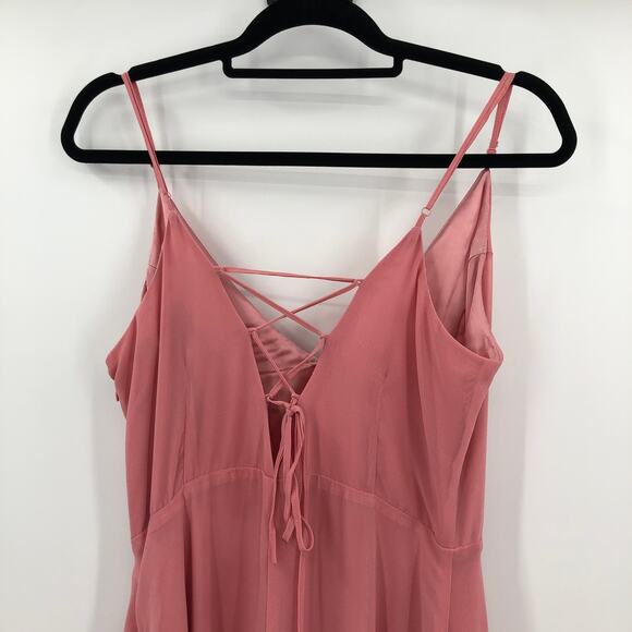 BB Dakota RSVP Blush Pink Spaghetti Strap Lace Up Back Side Zip Long Dress READ - Picture 10 of 10